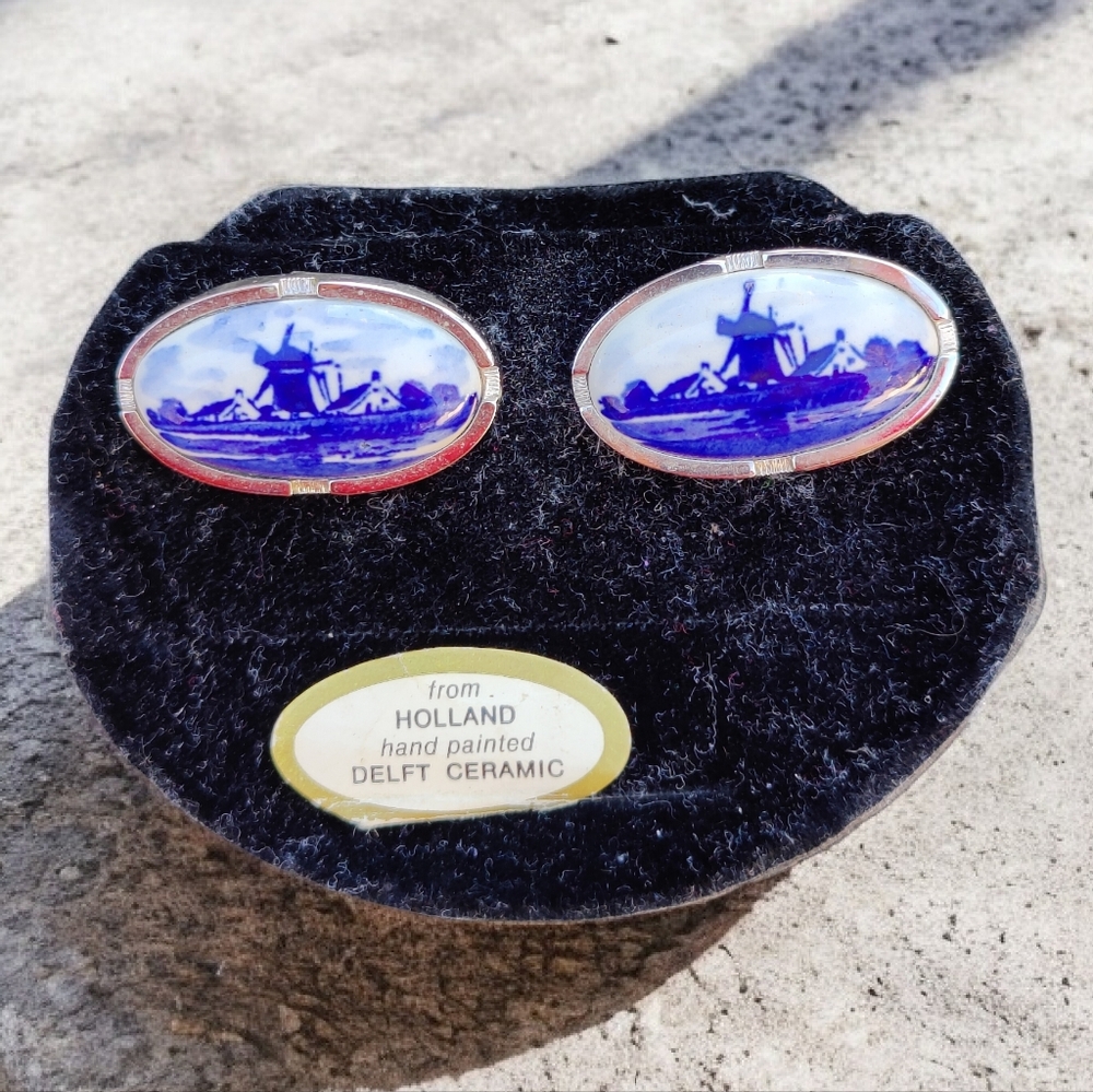 Vintage Delft Holland Porcelain Cufflinks
